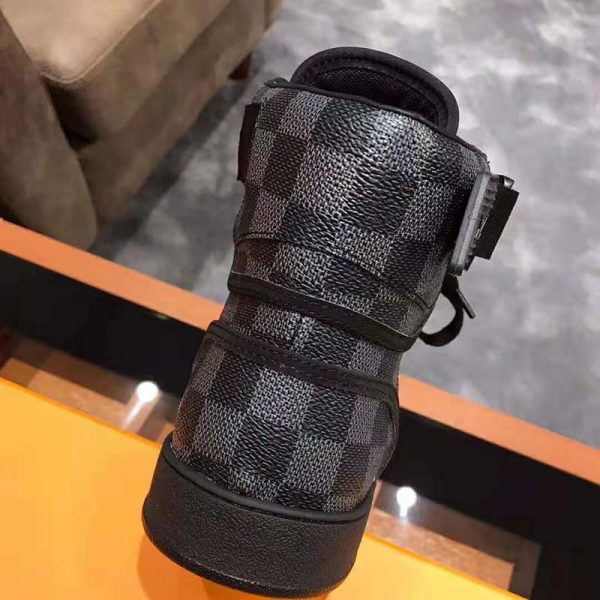 Louis Vuitton LV Men Rivoli Sneaker Boot Shoes in Iconic Damier Graphite Canvas-Grey (8)