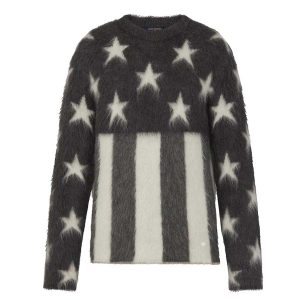 Louis Vuitton LV Men USA Flag Mohair Jacquard Crewneck Sweater-Grey