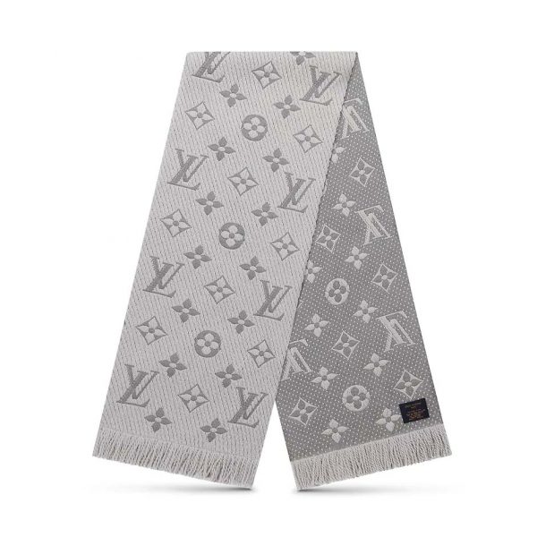 Louis Vuitton LV Women Logomania Scarf in Iconic Monogram Silk Wool-Silver (1)