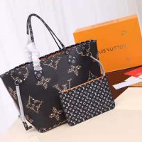 Louis Vuitton LV Women Neverfull MM Tote Bag in Monogram Canvas-Black (1)
