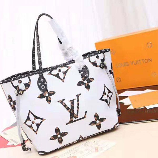 Louis Vuitton LV Women Neverfull MM Tote Bag in Monogram Canvas-White (3)