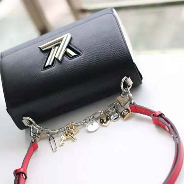 Louis Vuitton LV Women Twist MM LV Love Lock Charms Handbag in Epi Cowhide Leather-Black (4)