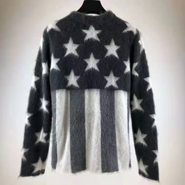 Louis Vuitton LV Women USA Flag Mohair Jacquard Crewneck Sweater-Grey (11)