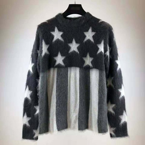 Louis Vuitton LV Women USA Flag Mohair Jacquard Crewneck Sweater-Grey (5)