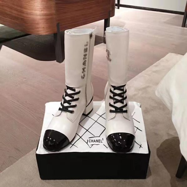 Chanel Women Ankle Boots Calfskin & Patent Calfskin 4.6 cm Heel-Beige (4)