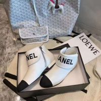 Chanel Women Ankle Boots in Lambskin & Grosgrain Leather 1.5 cm Heel-Beige (1)