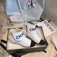 Chanel Women Ankle Boots in Lambskin & Grosgrain Leather 1.5 cm Heel-Beige (1)