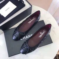 Chanel Women Ballerinas in Aged Calfskin Leather-Black (1)