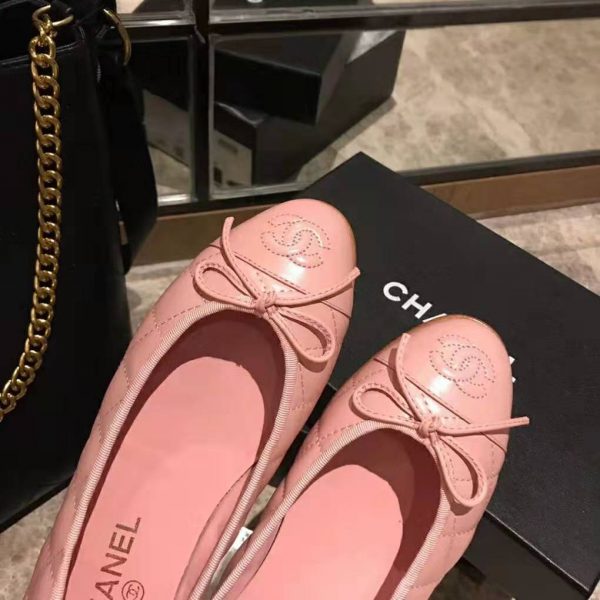 Chanel Women Ballerinas in Aged Calfskin Leather-Pink (6)