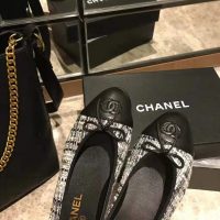 Chanel Women Ballerinas in Tweed Fabrics-Black (1)