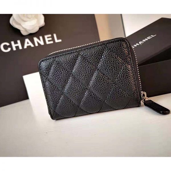 Chanel Women Classic Zipped Coin Purse in Grained Calfskin & Silver-Tone Metal-Black (10)