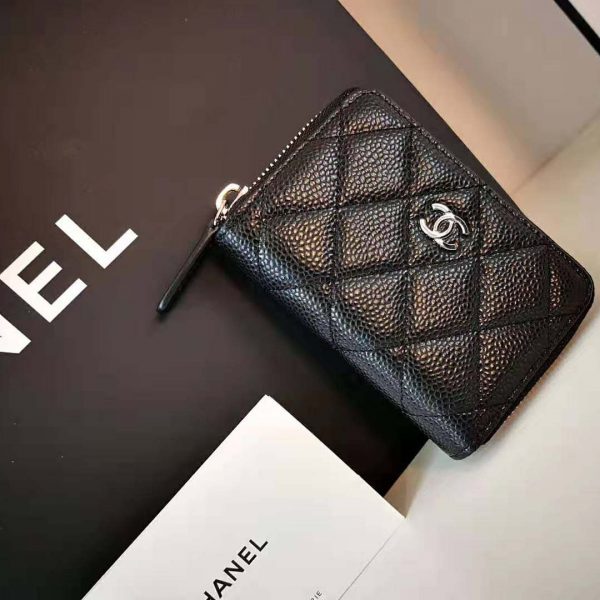 Chanel Women Classic Zipped Coin Purse in Grained Calfskin & Silver-Tone Metal-Black (5)