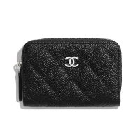 Chanel Women Classic Zipped Coin Purse in Grained Calfskin & Silver-Tone Metal-Black