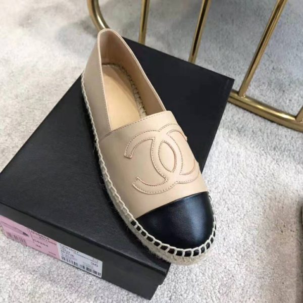 Chanel Women Espadrilles in Lambskin Leather-Beige (5)