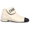 Chanel Women Loge Short Boots in Goat Leather & Faille-White