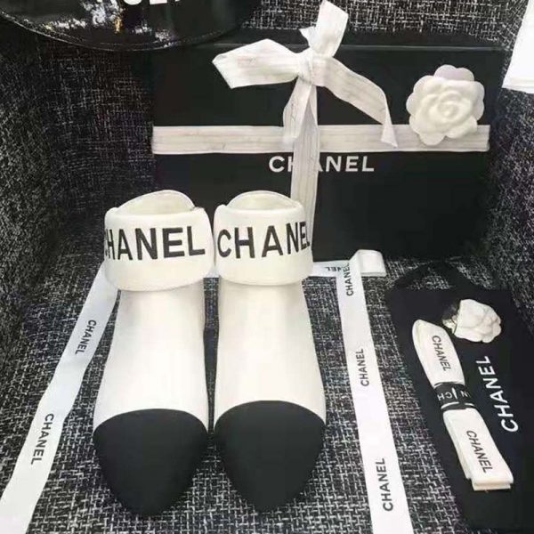 Chanel Women Loge Short Boots in Goat Leather & Faille-White (2)