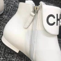 Chanel Women Loge Short Boots in Goat Leather & Faille-White (1)