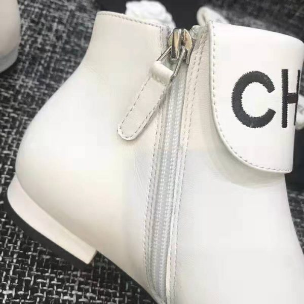 Chanel Women Loge Short Boots in Goat Leather & Faille-White (9)