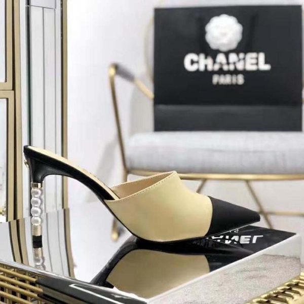 Chanel Women Mules Lambskin & Grosgrain 8 cm Heel-Beige (6)