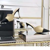 Chanel Women Mules Lambskin & Grosgrain 8 cm Heel-Beige (5)