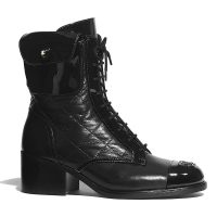 Chanel Women Patent Calfskin & Crumpled Calfskin Ankle Boots-Black (1)