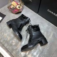 Chanel Women Patent Calfskin & Crumpled Calfskin Ankle Boots-Black (1)