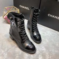 Chanel Women Patent Calfskin & Crumpled Calfskin Ankle Boots-Black (1)