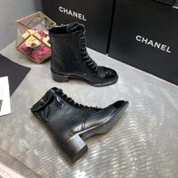 Chanel Women Patent Calfskin & Crumpled Calfskin Ankle Boots-Black (1)