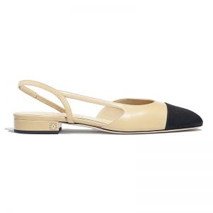 Chanel Women Slingbacks in Goatskin & Grosgrain-Sandy