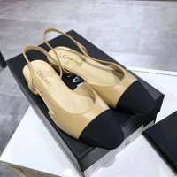 Chanel Women Slingbacks in Goatskin & Grosgrain-Sandy (1)