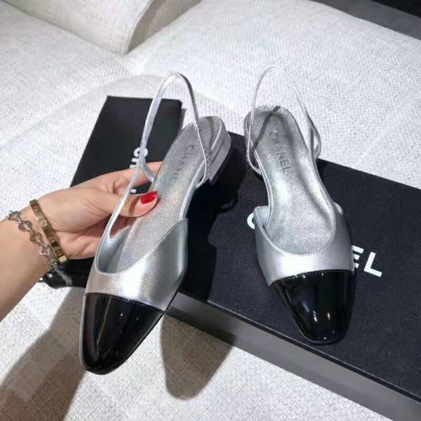 Chanel Women Slingbacks in Metallic Lambskin & Satin-Silver (10)