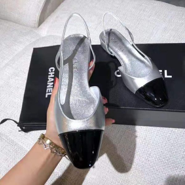 Chanel Women Slingbacks in Metallic Lambskin & Satin-Silver (4)