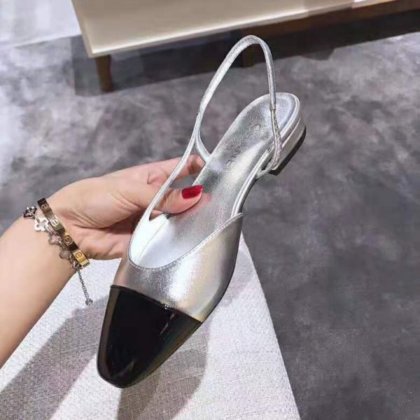 Chanel Women Slingbacks in Metallic Lambskin & Satin-Silver (5)