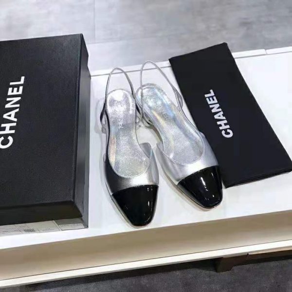 Chanel Women Slingbacks in Metallic Lambskin & Satin-Silver (6)