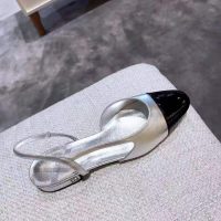 Chanel Women Slingbacks in Metallic Lambskin & Satin-Silver (1)