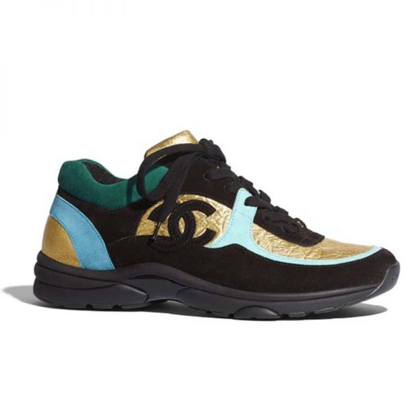 Chanel Women Velvet Calfskin & Mixed Fibers Sneakers-Gold (1)