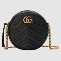 Gucci GG Women GG Marmont Mini Round Shoulder Bag in Matelassé Chevron Leather-Red