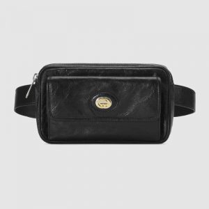 Gucci GG Men Leather Belt Bag in Black Soft Leather