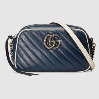 Gucci GG Women GG Marmont Matelassé Shoulder Bag in Blue Diagonal Matelassé Leather (1)