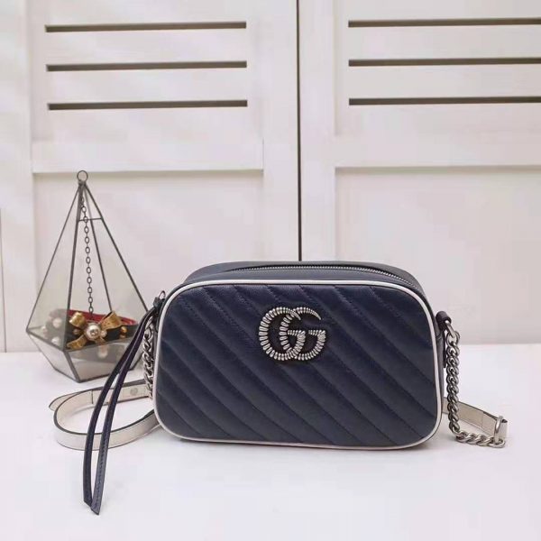 Gucci GG Women GG Marmont Matelassé Shoulder Bag in Blue Diagonal Matelassé Leather (2)