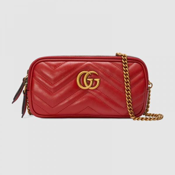 Gucci GG Women GG Marmont Mini Chain Bag in Matelassé Chevron Leather-Red (1)