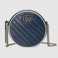 Gucci GG Women GG Marmont Mini Round Shoulder Bag in Blue Diagonal Matelassé Leather (1)