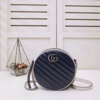 Gucci GG Women GG Marmont Mini Round Shoulder Bag in Blue Diagonal Matelassé Leather (1)