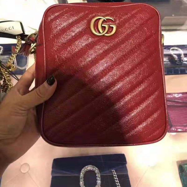 Gucci GG Women GG Marmont Mini Shoulder Bag in Red Matelassé Leather (2)