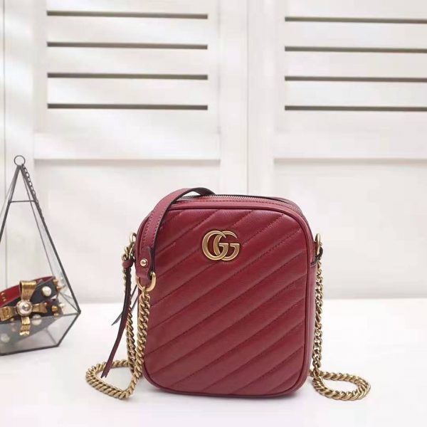 Gucci GG Women GG Marmont Mini Shoulder Bag in Red Matelassé Leather (4)