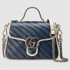 Gucci GG Women GG Marmont Mini Top Handle Bag in Blue Diagonal Matelassé Leather