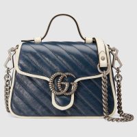 Gucci GG Women GG Marmont Mini Top Handle Bag in Blue Diagonal Matelassé Leather (1)