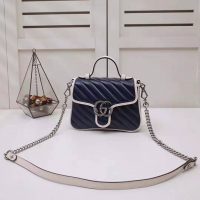 Gucci GG Women GG Marmont Mini Top Handle Bag in Blue Diagonal Matelassé Leather (1)