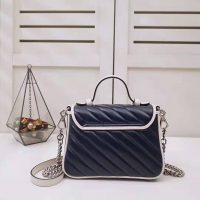 Gucci GG Women GG Marmont Mini Top Handle Bag in Blue Diagonal Matelassé Leather (1)