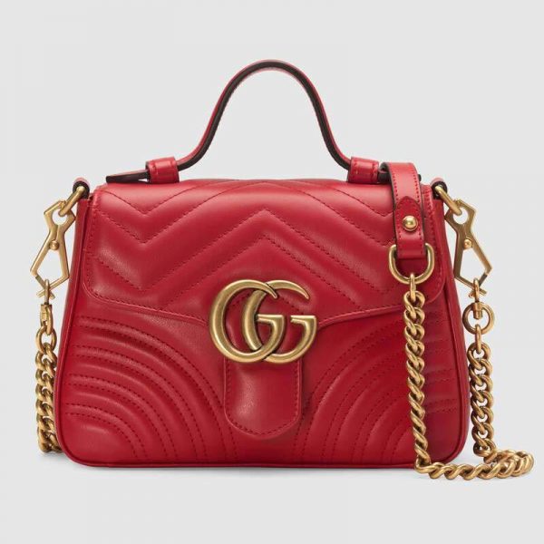 Gucci GG Women GG Marmont Mini Top Handle Bag in Matelassé Chevron Leather (1)
